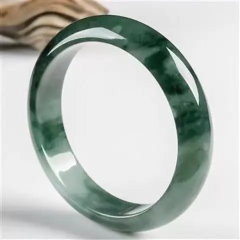 Bracelet En Jade Vert Extensible - Largeur 25mm - Pierre Ovale - Fabriqué En France